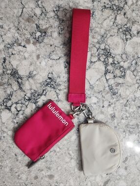 Lululemon Dual Pouch Pink and Cream Wristlet Keychain